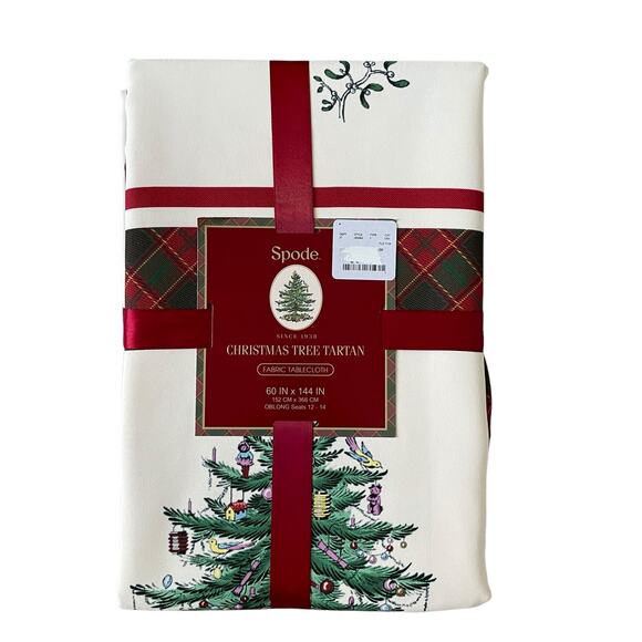 Spode Christmas Tree Tartan Holiday Tablecloth 60x144 Oblong Seats 12-14 New - Picture 1 of 16